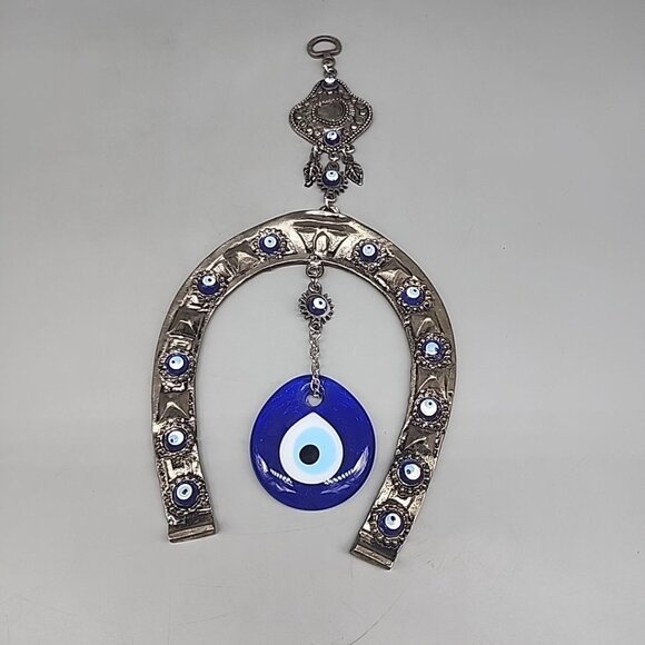 Turkish Traditional Handmade Decorative Ornament Horseshoe Evil Eye Metal - Picture 1 of 6